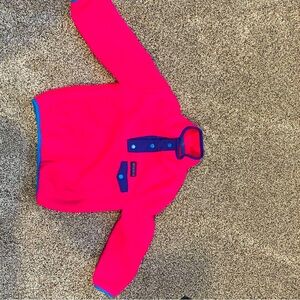 Bright Pink Fleece Pullover with Blue Accents